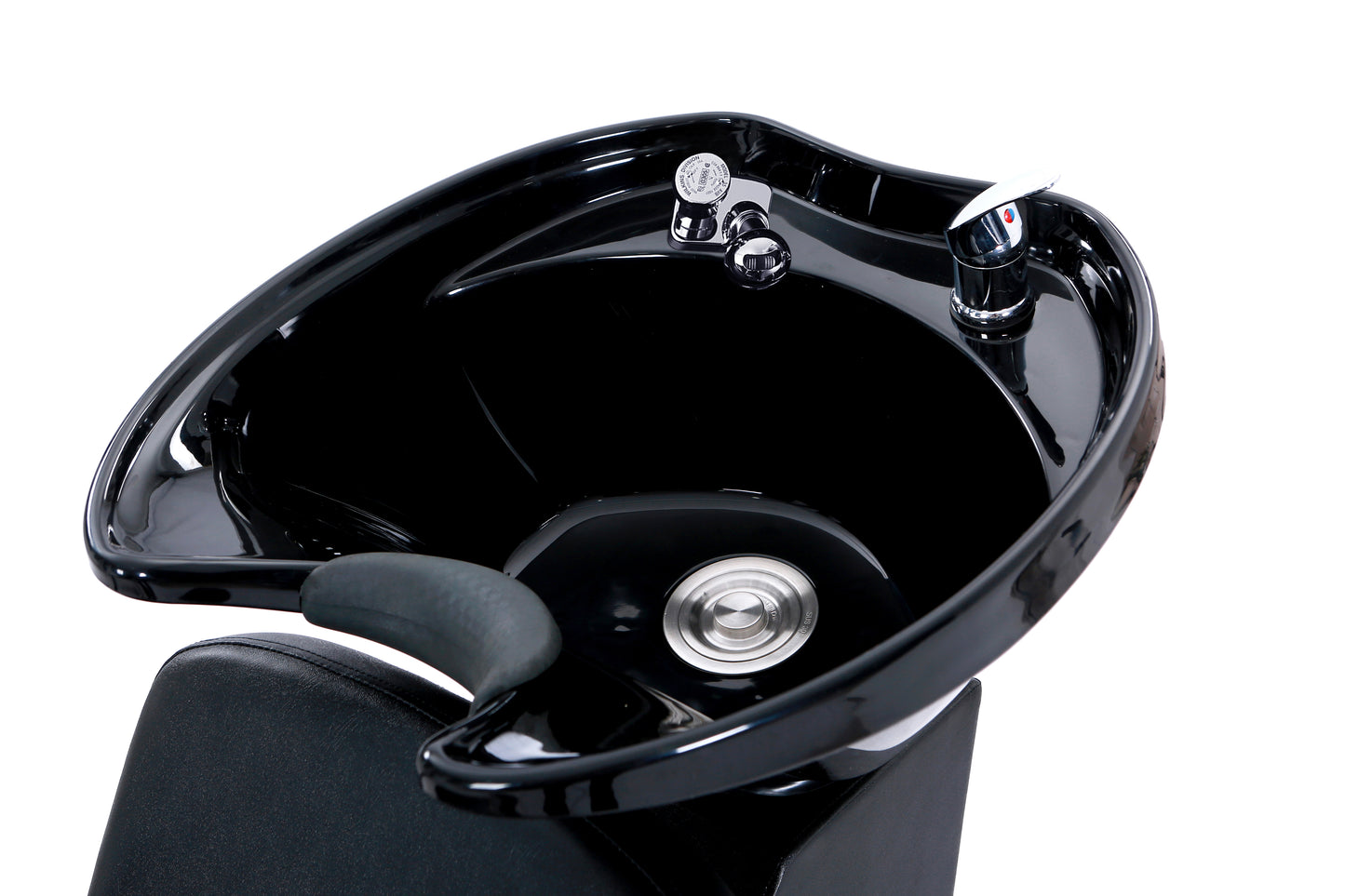 BeautéSync® Shampoo Unit with Black PVC leather, Black Acrylic Basin & High-Density Sponge -cUPC plumbing parts included (Floor Demo)