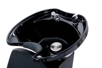 BeautéSync® Shampoo Unit with Black PVC leather, Black Acrylic Basin & High-Density Sponge -cUPC plumbing parts included (Floor Demo)