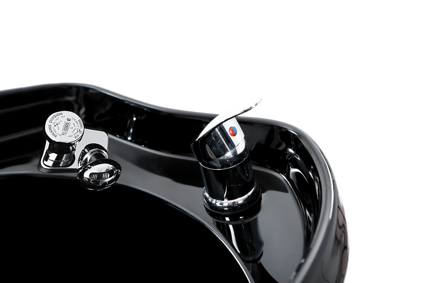 BeautéSync® Shampoo Unit with Black PVC leather, Black Acrylic Basin & High-Density Sponge -cUPC plumbing parts included (Floor Demo)