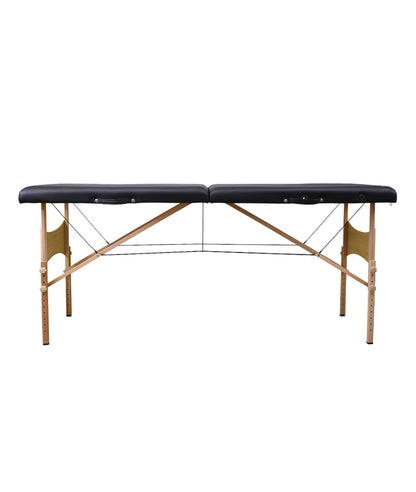 BeautéSync Two-Fold Portable Wooden Massage Table, 73"x24",, Black PVC Leather, Table Only (No Accessories Included)