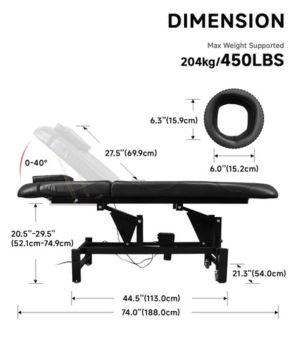 BeautéSync® One-Motor Electric Beauty Bed – Chrome Frame, Adjustable Backrest, PVC Leather, 500 lbs Capacity