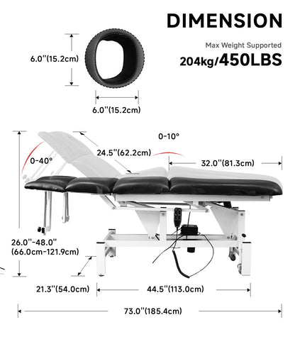 BeautéSync 5-section electric treatment bed with reinforced steel frame