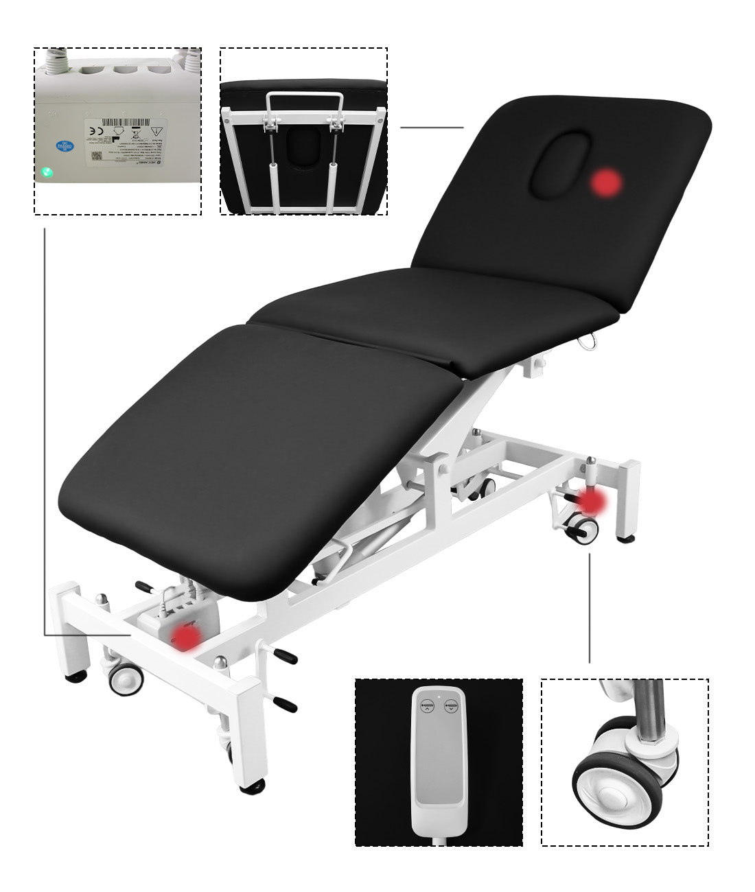 EVEREST One-Motor 3-Section Electric Treatment Bed – Chiropractic & Physiotherapy Massage Table with Adjustable Backrest & Leg rest