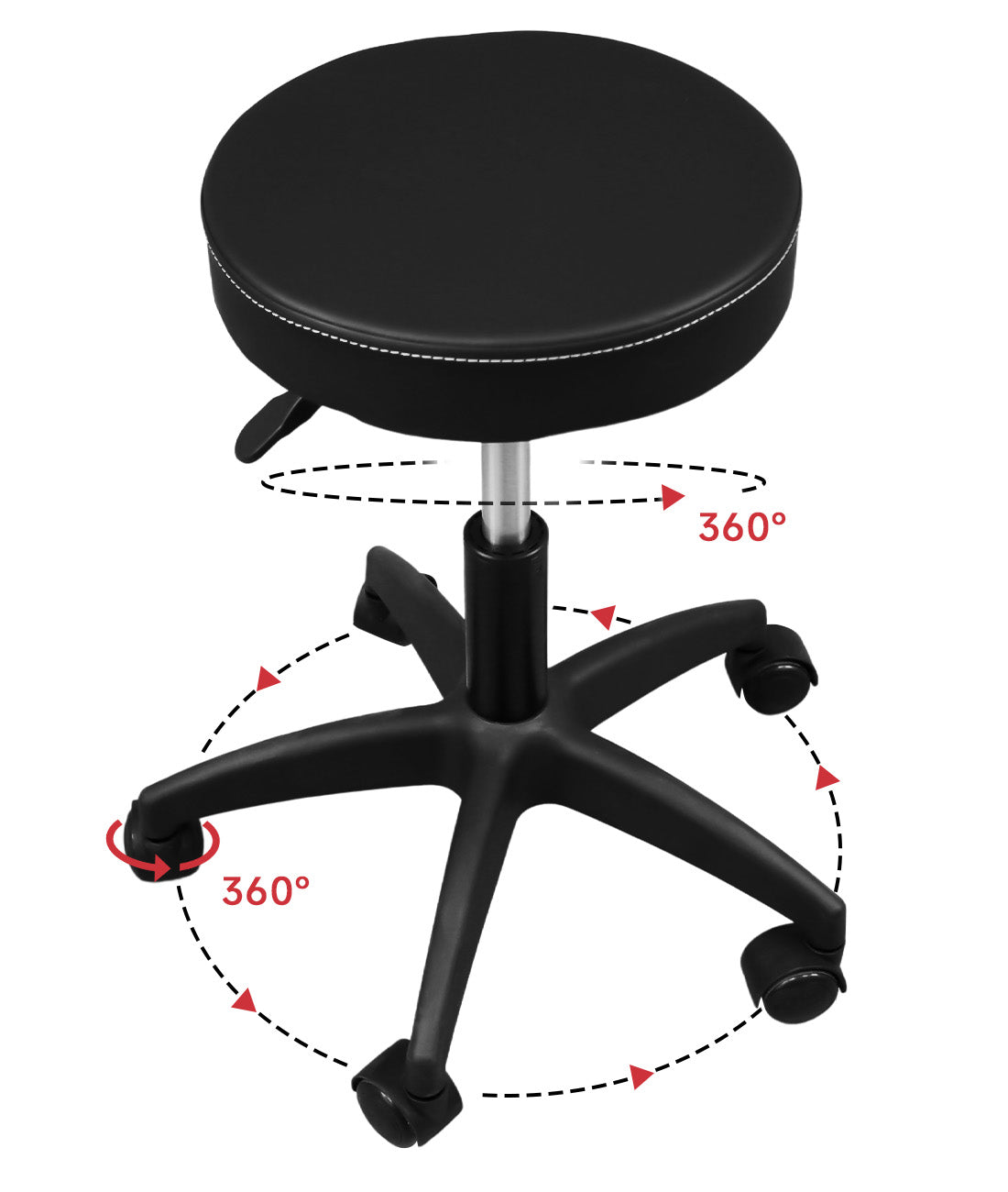 BeautéSync Hydraulic Rolling Stool, Adjustable Height, 360° Swivel for Spa, Salon, Tattoo, Medical Use (Black  Leather + Black Injection-Molded Base)