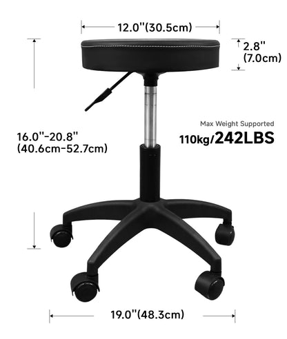 BeautéSync Hydraulic Rolling Stool, Adjustable Height, 360° Swivel for Spa, Salon, Tattoo, Medical Use (Black  Leather + Black Injection-Molded Base)