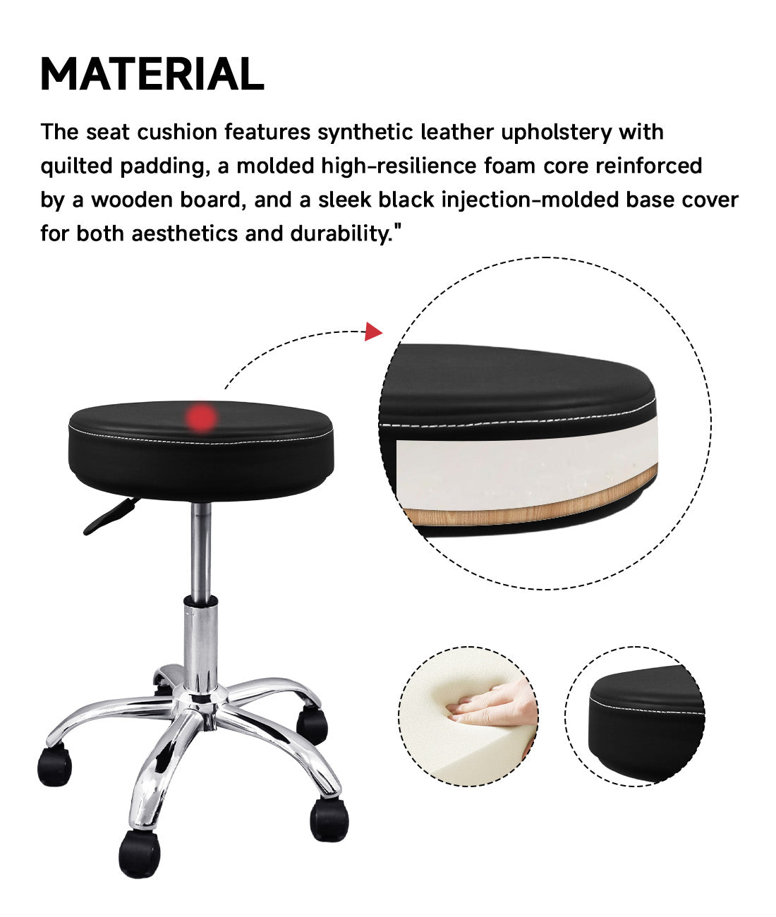 BeautéSync® Hydraulic Rolling Stool