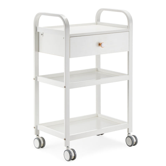BeautéSync White Wood Salon Tool Cabinet – Multi-Functional Beauty Cart with Shelves & Drawers for Spa, Salon & Esthetician Use