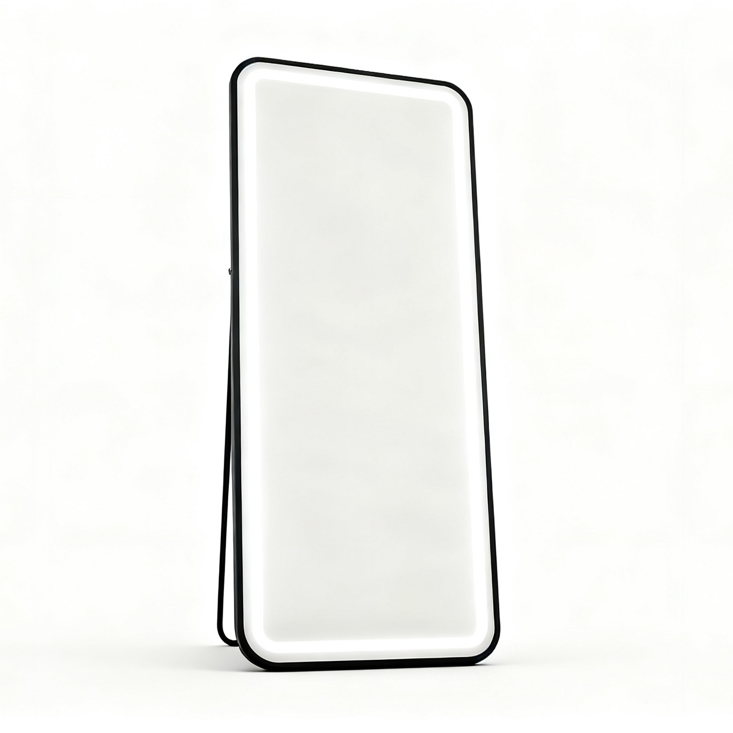 BeautéSync® Freestanding Rectangle Front-Lit LED Salon Mirror front view, full-length salon mirror with LED lighting