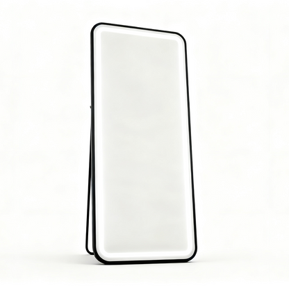 BeautéSync® Freestanding Rectangle Front-Lit LED Salon Mirror front view, full-length salon mirror with LED lighting