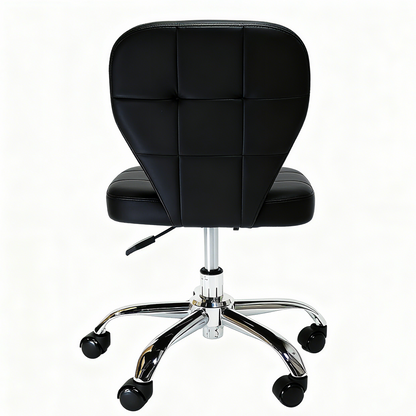 BeautéSync® Ergonomic Salon Stool with PU Leather Seat, 500 mm Steel Base & Smooth Casters, Black