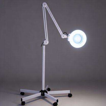 BeautéSync® LED Magnifying Lamp illuminated with cold and warm lighting modes, 5x magnification