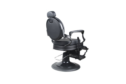BeautéSync® Deluxe Hydraulic Barber Chair – 360° Swivel, XL Pump, Reclining Back (Black Frame, Black PVC)