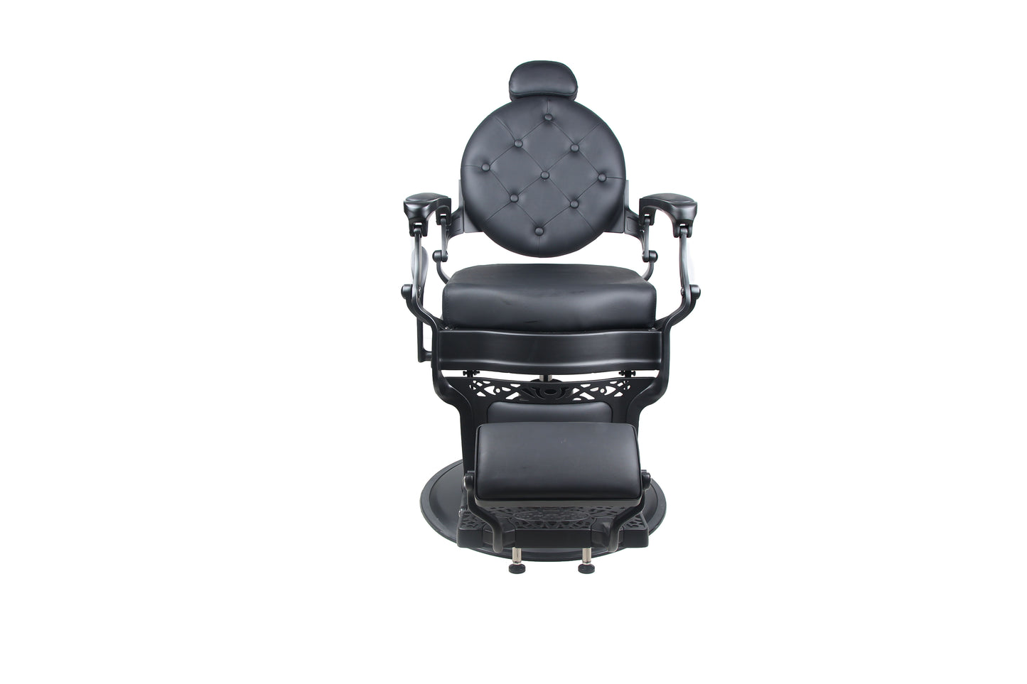 BeautéSync® Deluxe Hydraulic Barber Chair – 360° Swivel, XL Pump, Reclining Back (Black Frame, Black PVC)