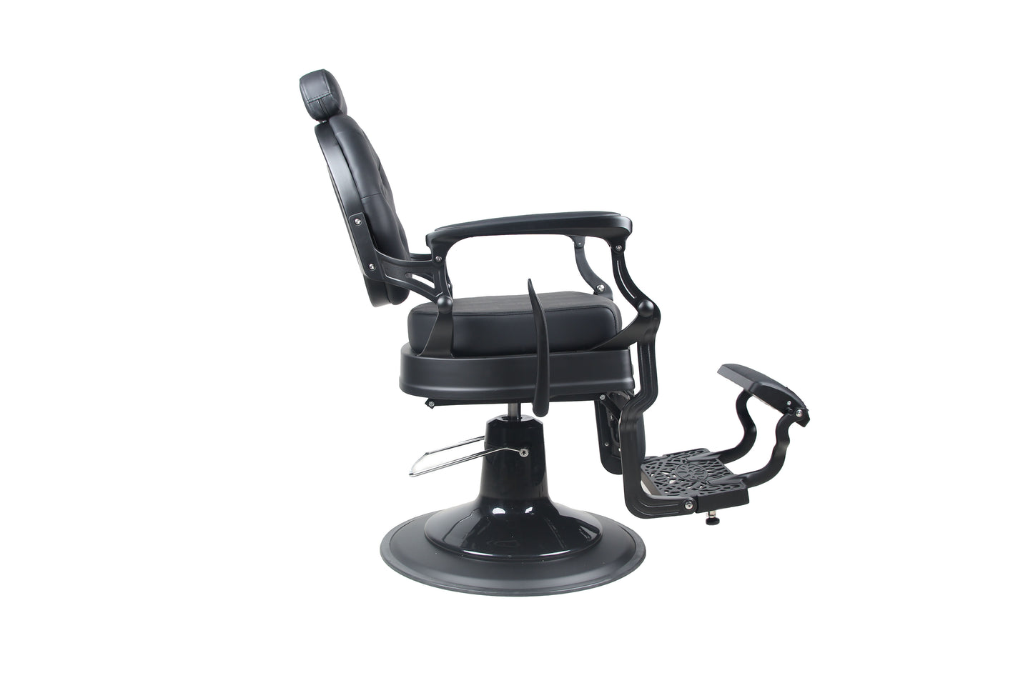 BeautéSync® Deluxe Hydraulic Barber Chair – 360° Swivel, XL Pump, Reclining Back (Black Frame, Black PVC)