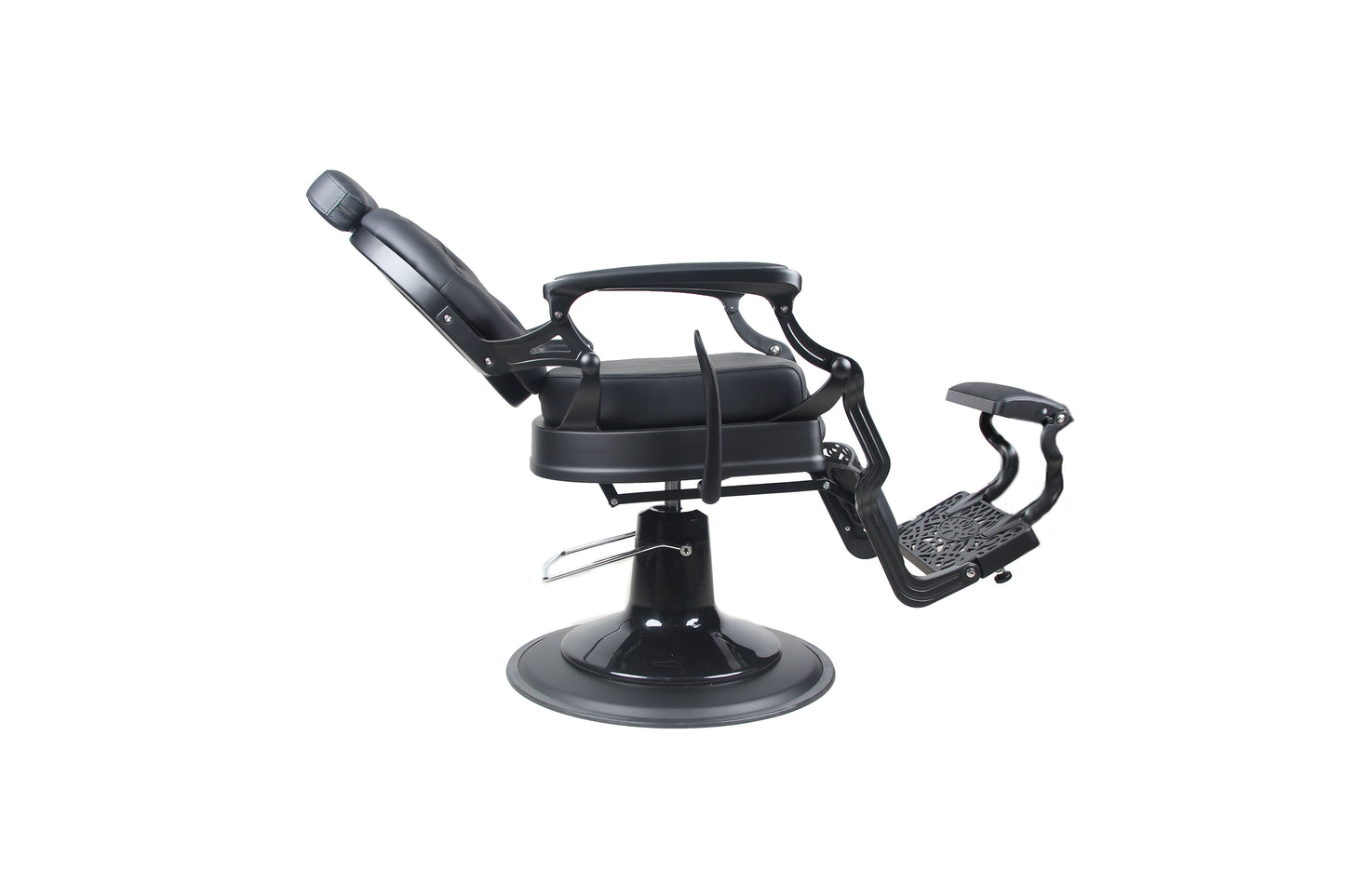 BeautéSync® Deluxe Hydraulic Barber Chair – 360° Swivel, XL Pump, Reclining Back (Black Frame, Black PVC)