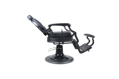 BeautéSync® Deluxe Hydraulic Barber Chair – 360° Swivel, XL Pump, Reclining Back (Black Frame, Black PVC)