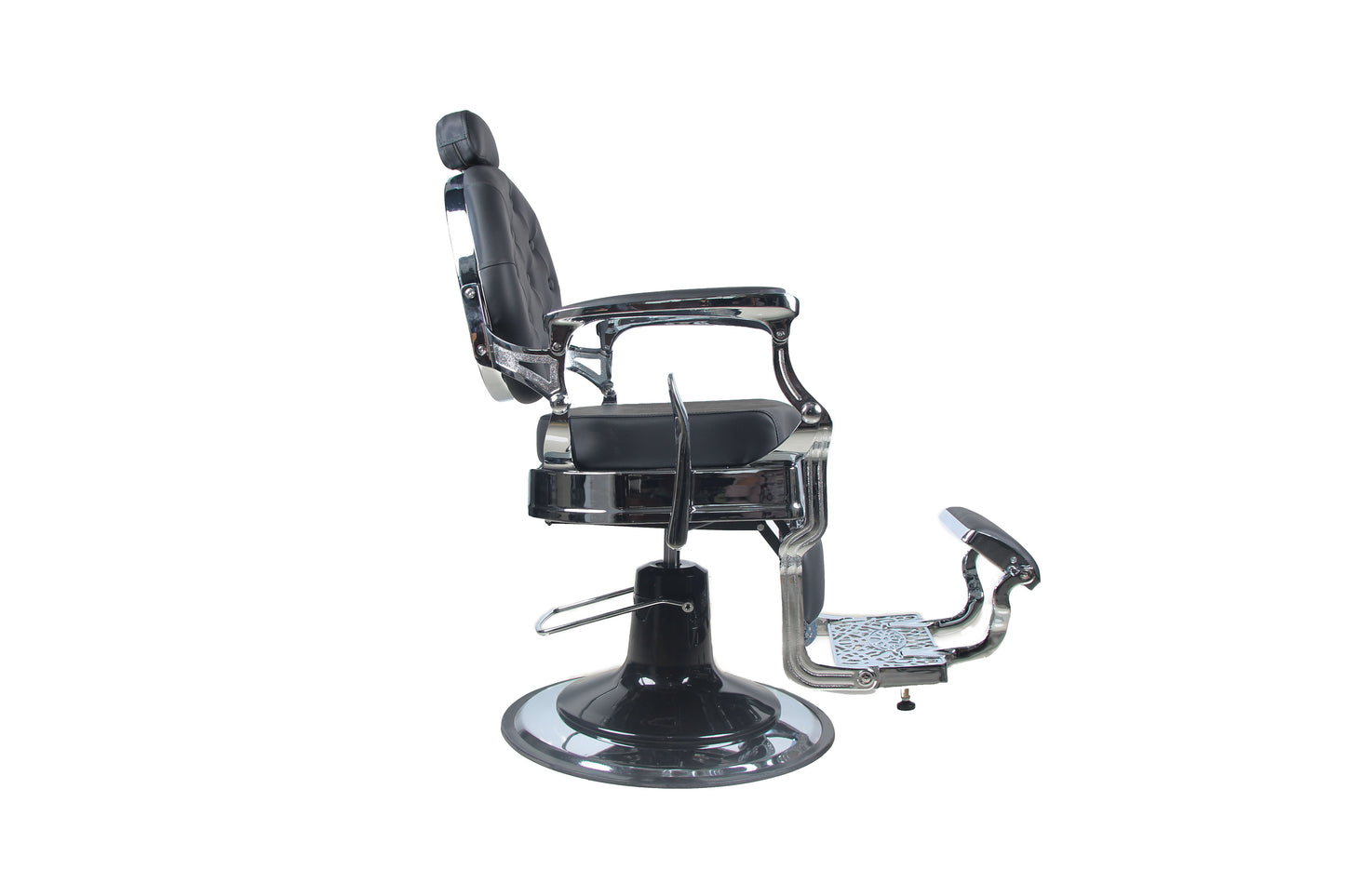 BeautéSync® Deluxe Hydraulic Barber Chair – Black PVC Leather, Chrome Frame & XL Pump