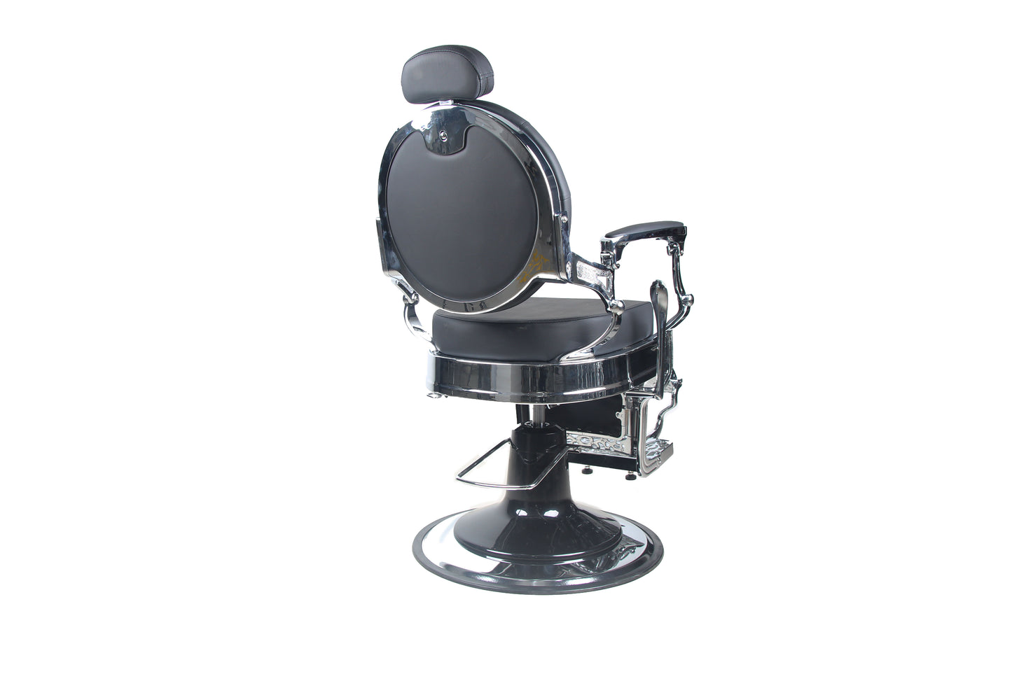 BeautéSync® Deluxe Hydraulic Barber Chair – Black PVC Leather, Chrome Frame & XL Pump
