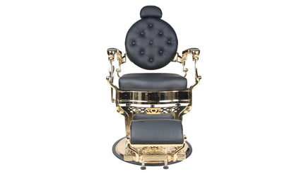 BeautéSync® Deluxe Hydraulic Barber Chair – Black PVC Leather, Gold Frame & XL Pump