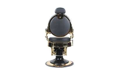 BeautéSync® Deluxe Hydraulic Barber Chair – Black PVC Leather, Gold Frame & XL Pump