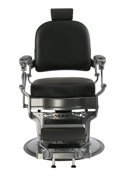 BeautéSync® Deluxe Hydraulic Barber Chair – XL Pump, 360° Swivel, Reclining Back (Gray Frame, Black PVC)
