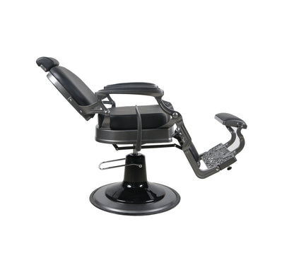 BeautéSync® Deluxe Hydraulic Barber Chair – XL Pump, 360° Swivel, Reclining Back (Gray Frame, Black PVC)