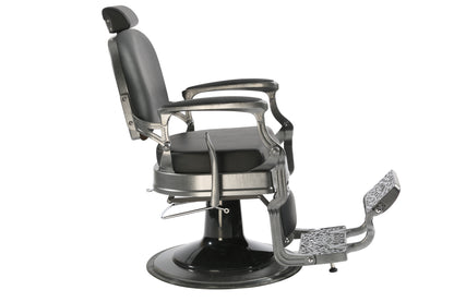 BeautéSync® Deluxe Hydraulic Barber Chair – XL Pump, 360° Swivel, Reclining Back (Gray Frame, Black PVC)
