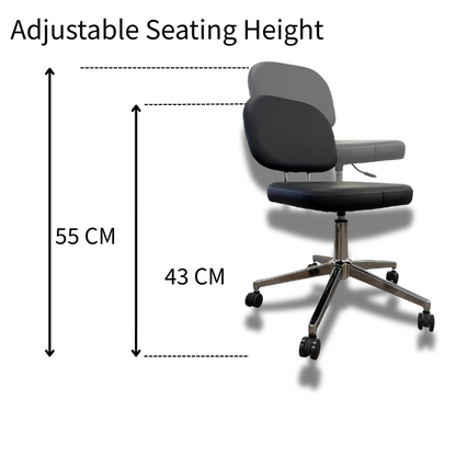 BeautéSync® Ergonomic PU Leather Rolling Stool with Backrest, Adjustable Height, Black