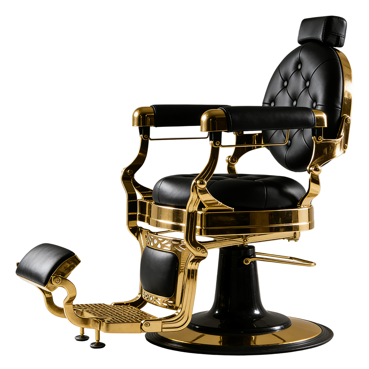 BeautéSync® Heavy-Duty Hydraulic Barber Chair with XL Pump – Black PVC &Gold Frame