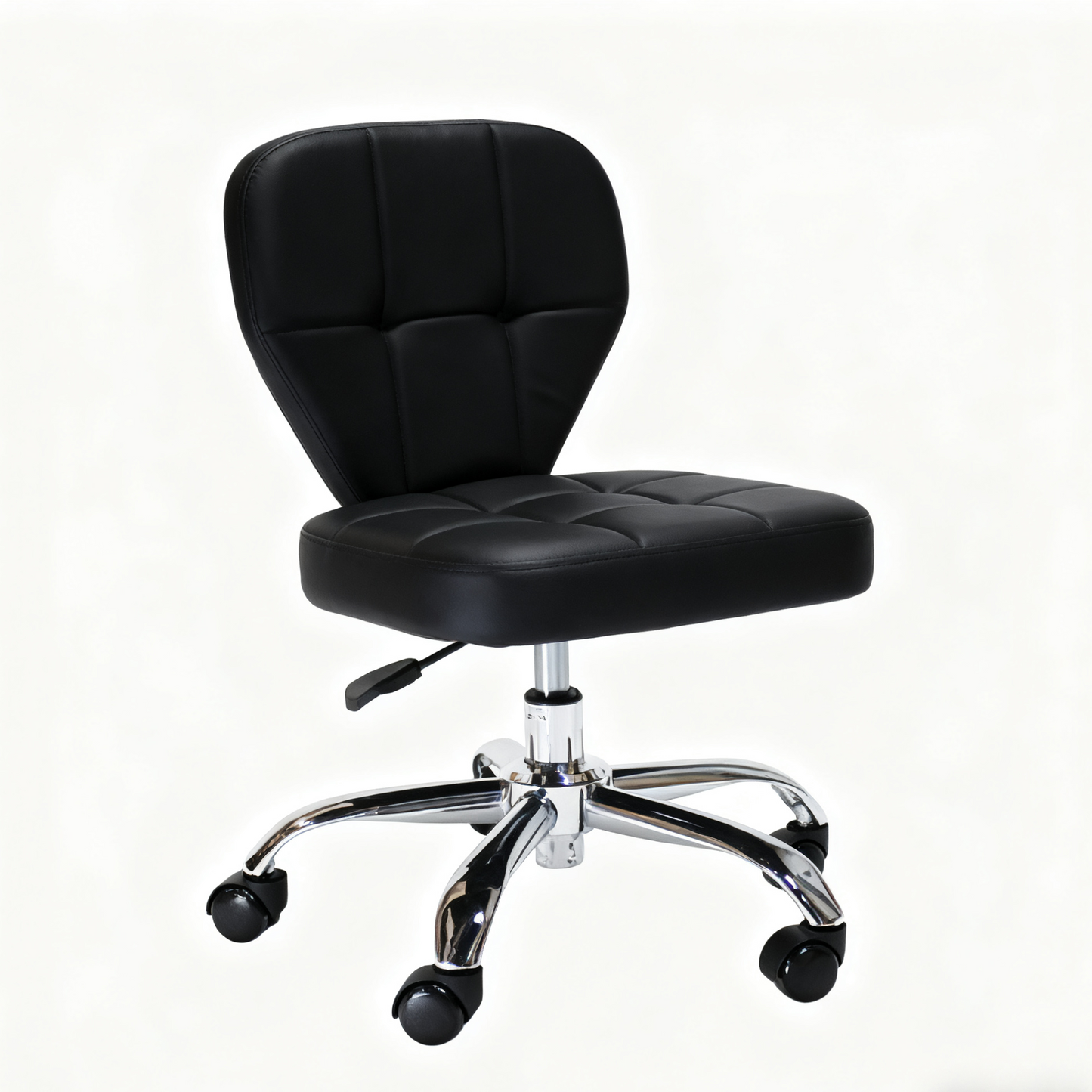 BeautéSync® Ergonomic Salon Stool with PU Leather Seat, 500 mm Steel Base & Smooth Casters, Black