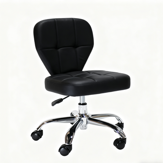 BeautéSync® Ergonomic Salon Stool with PU Leather Seat, 500 mm Steel Base & Smooth Casters, Black