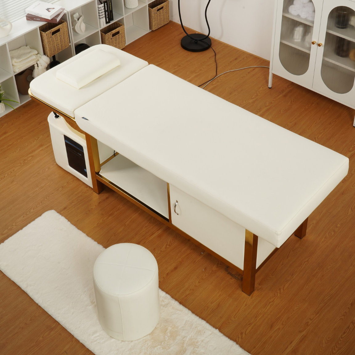 BeautéSync® Head Spa Shampoo Bed top view – overhead perspective of luxury salon shampoo and head spa bed with ceramic basin