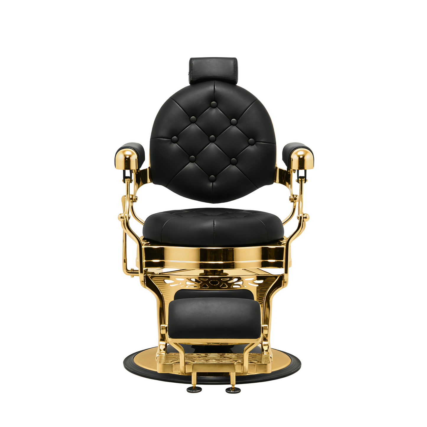 BeautéSync® Heavy-Duty Hydraulic Barber Chair with XL Pump – Black PVC &Gold Frame