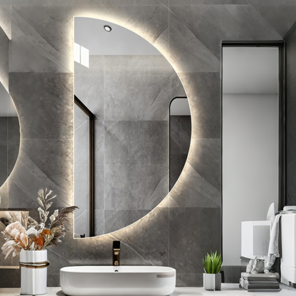 BeautéSync® Half Moon LED Wall Mirror – Multi-Position Mount, 110V