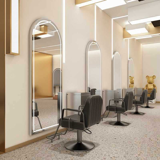 BeautéSync Freestanding Arch LED Salon Mirror – HD Glass, 3-Color Lighting, Aluminum Frame