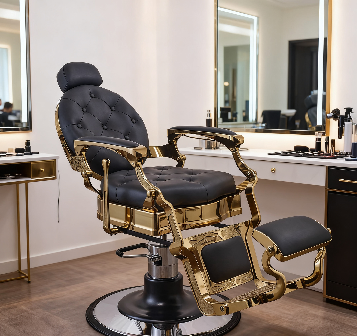 BeautéSync® Deluxe Hydraulic Barber Chair - Gold