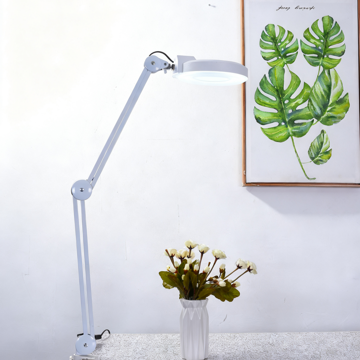 BeautéSync® LED Magnifying Lamp Clamp overall product display showing full structure and real-life appearance