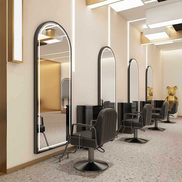 BeautéSync Freestanding Arch LED Salon Mirror – HD Glass, 3-Color Lighting, Aluminum Frame