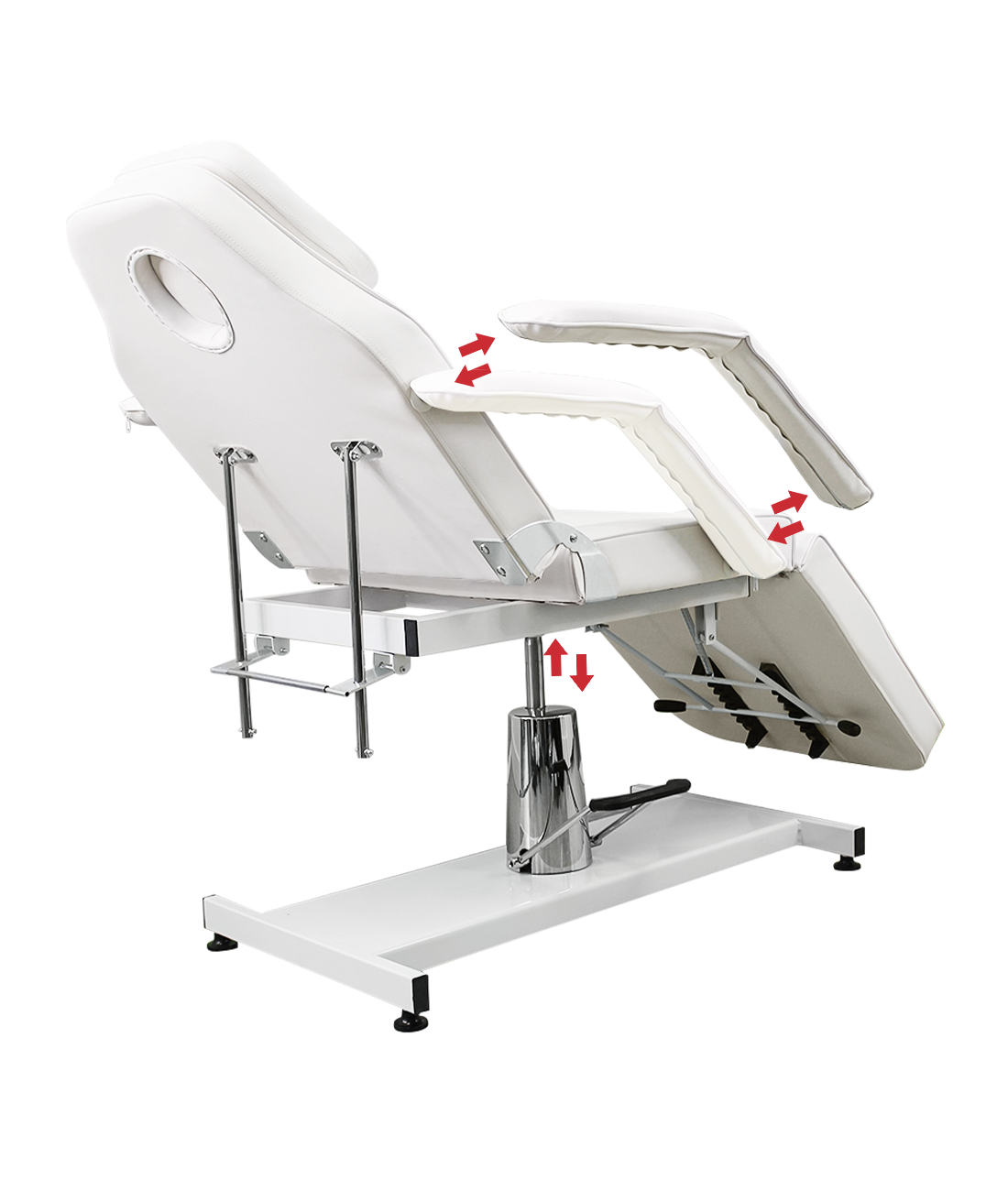 Nova360 facial bed with 360° swivel base and adjustable backrest in white modern spa room