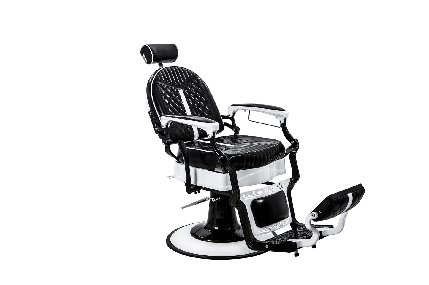 black and white barber chair reclined
