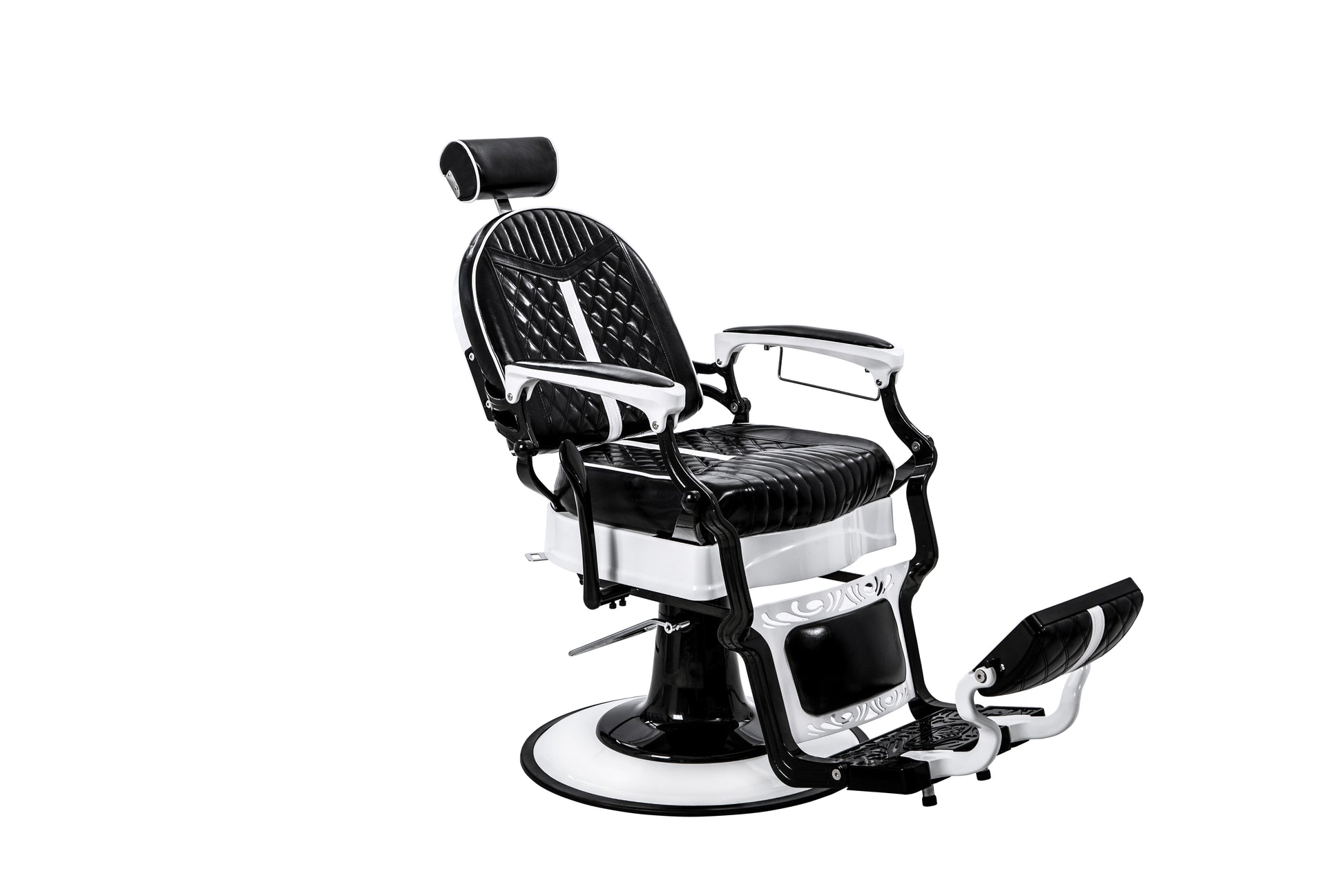 black and white barber chair reclined
