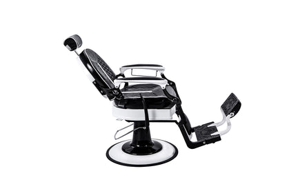 black and white barber chair right reclined