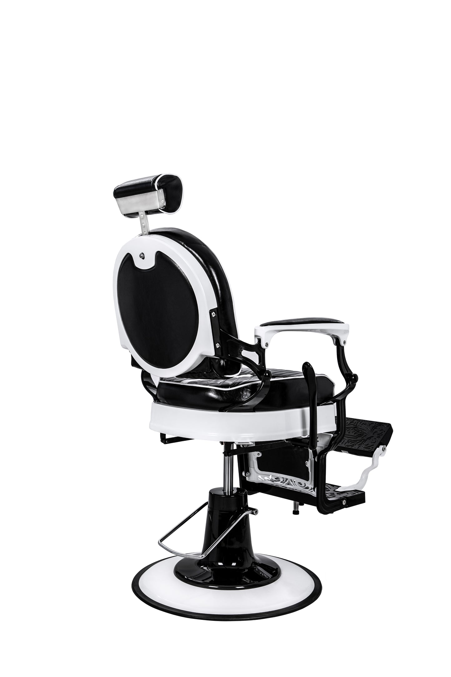 black and white barber chair back right