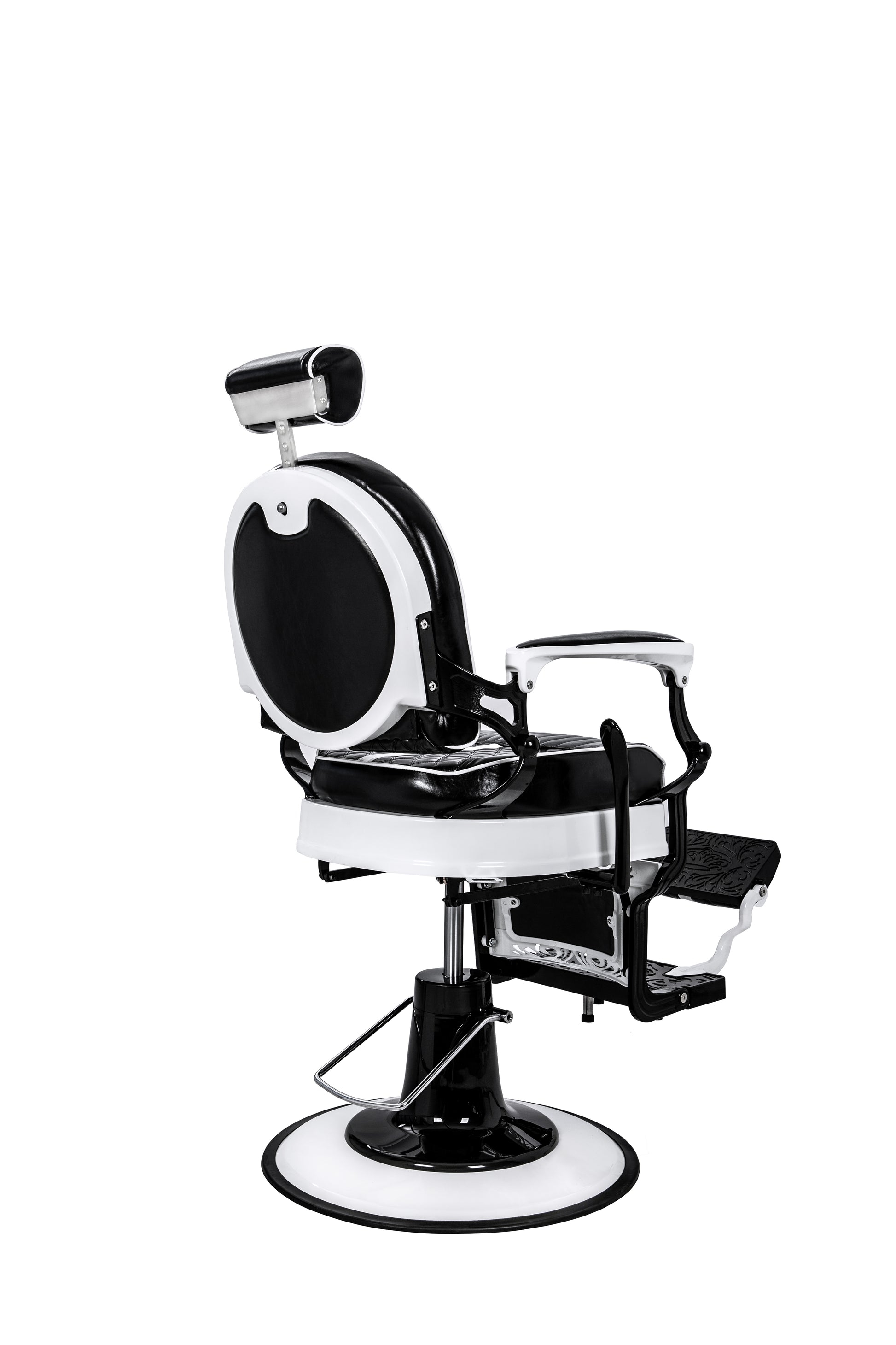 black and white barber chair back right