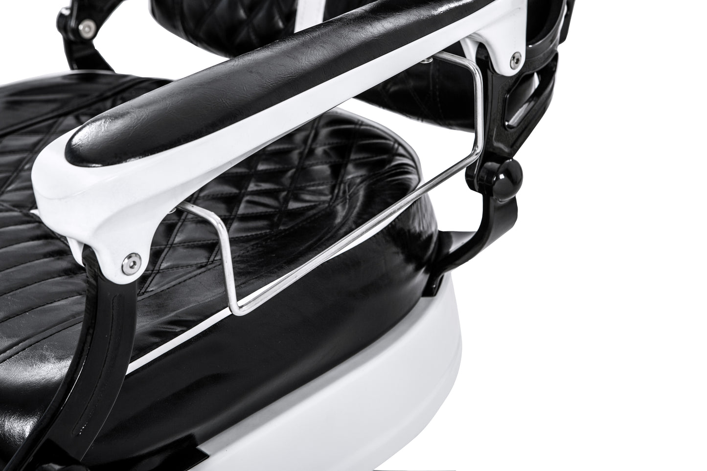 black and white barber chair closeup