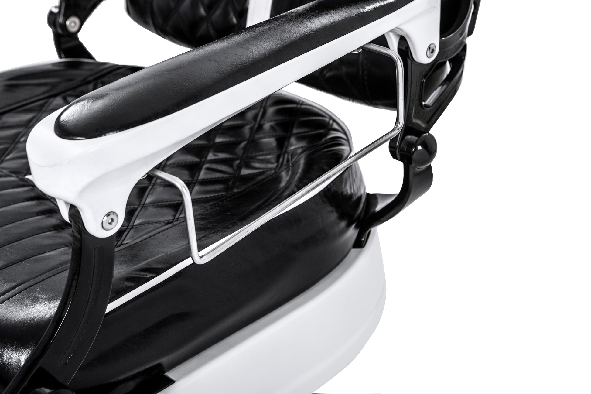 black and white barber chair closeup