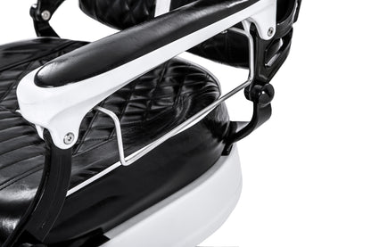 black and white barber chair closeup
