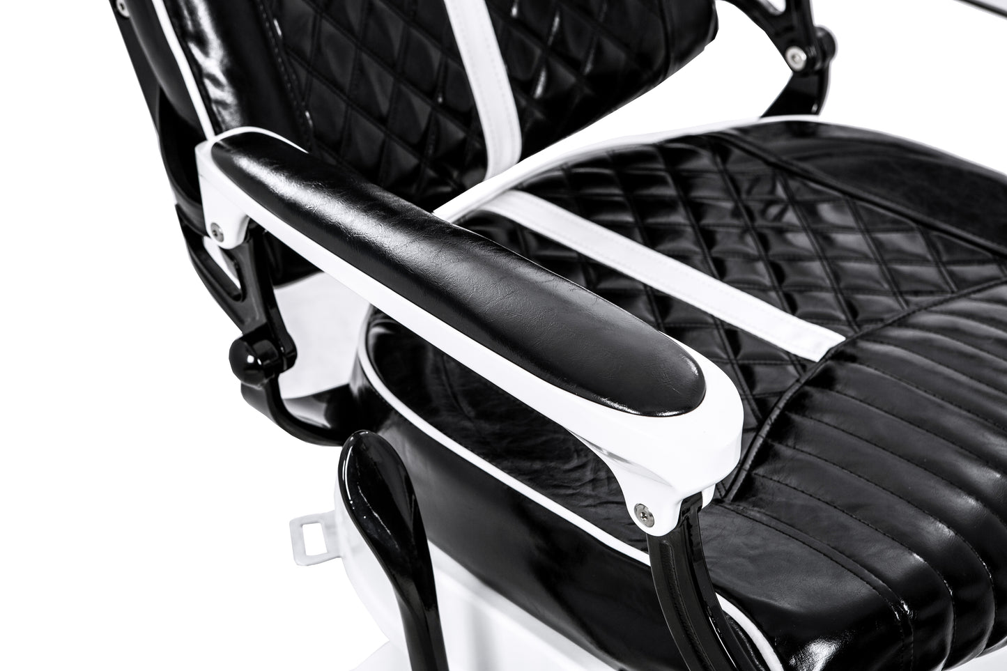 black and white barber chair right armrest