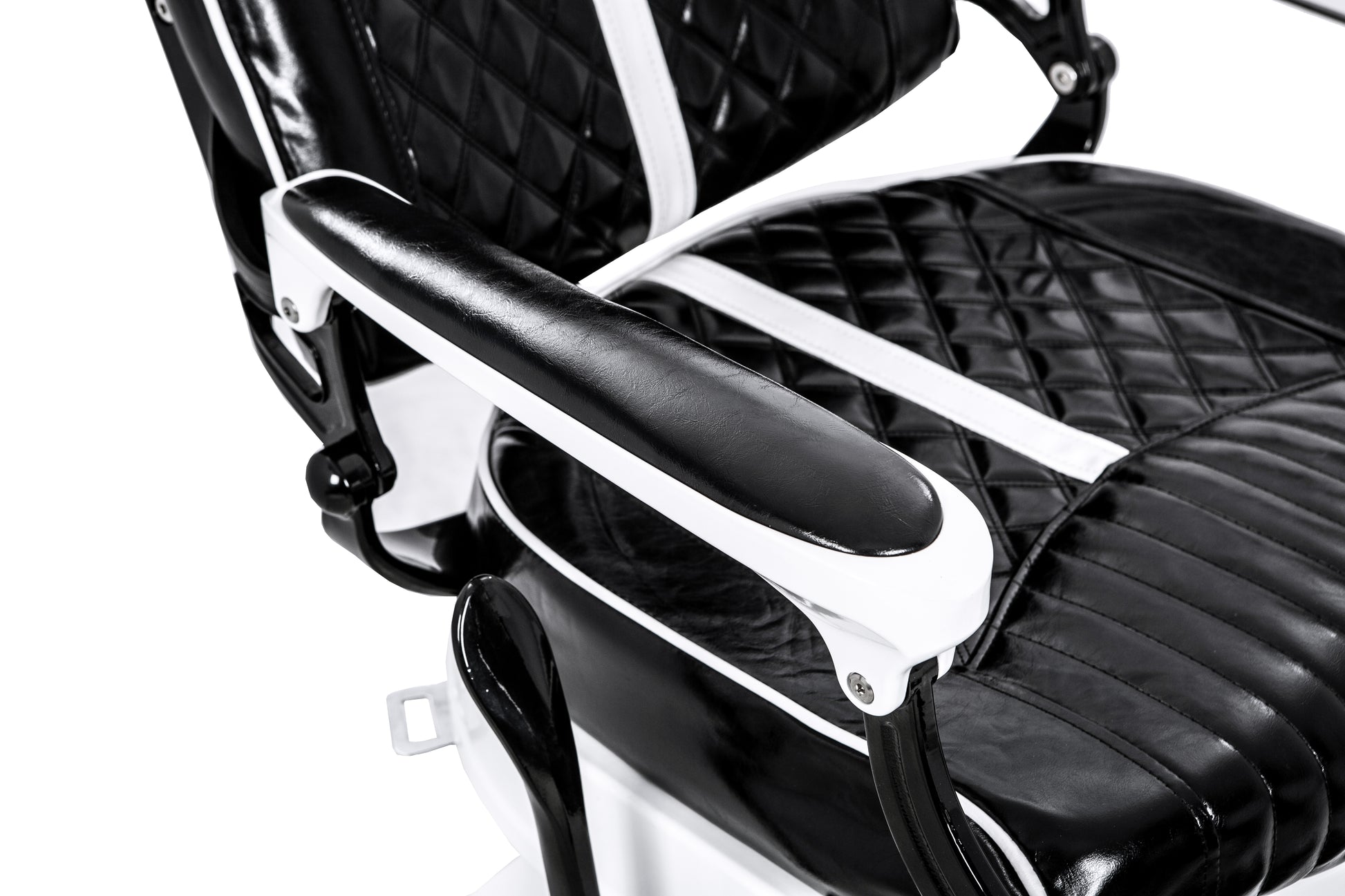 black and white barber chair right armrest