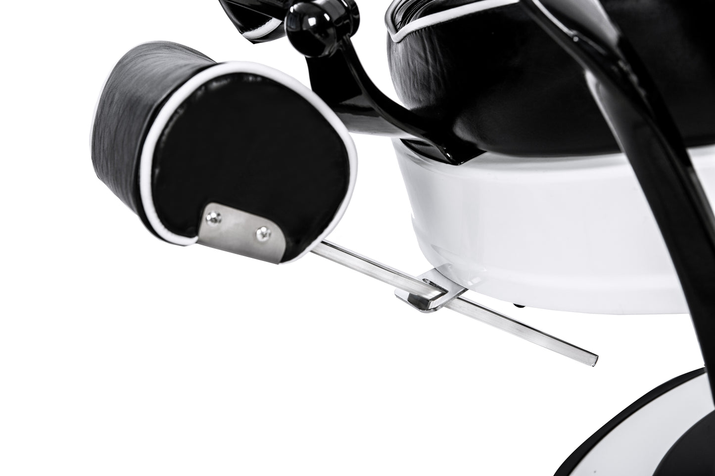 black and white barber chair headrest stored
